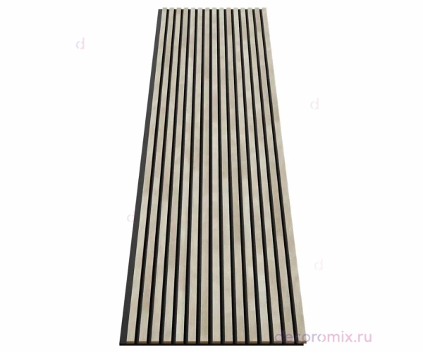 Акустическая панель, черный войлок, 2750х600х19мм, рейки МДФ ясень кристалл