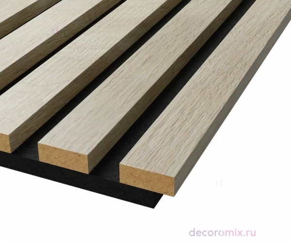 Акустическая панель, черный войлок, 1200х600х19мм, рейки МДФ ясень кристалл