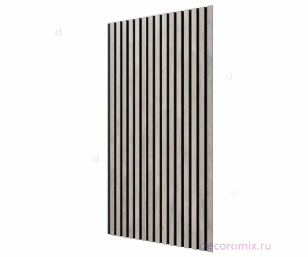 Акустическая панель, черный войлок, 1200х600х19мм, рейки МДФ дуб старинный светло-серый