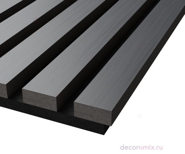 Акустическая панель, черный войлок, 1200х600х21мм, рейки МДФ, шпон дуб антрацит темно-серый