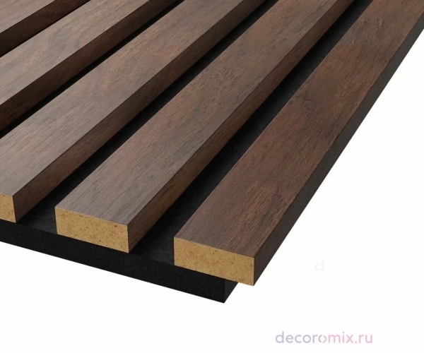 Акустическая панель, черный войлок, 1200х600х19мм, рейки МДФ дуб барон темный