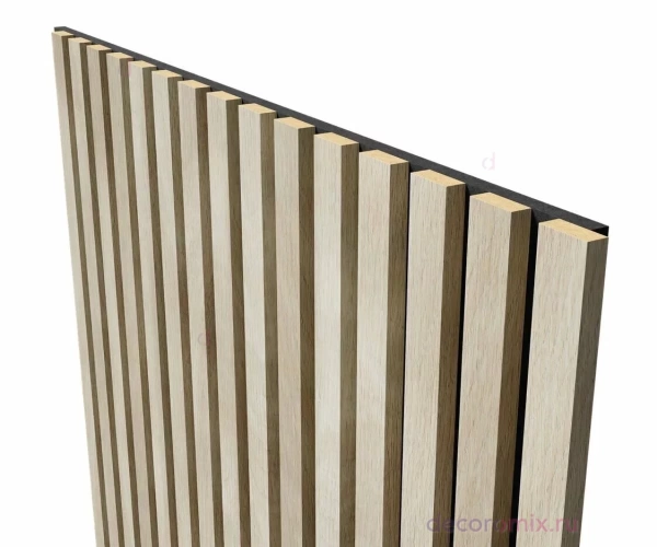 Акустическая панель, черный войлок, 1200х600х19мм, рейки МДФ ясень кристалл