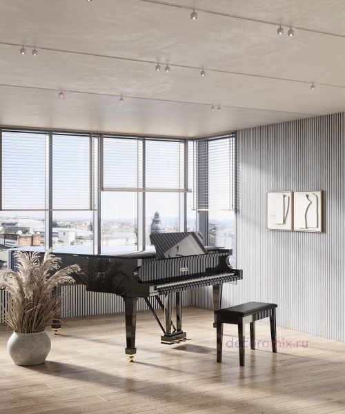 Акустическая панель, черный войлок, 1200х600х19мм, рейки МДФ дуб старинный светло-серый