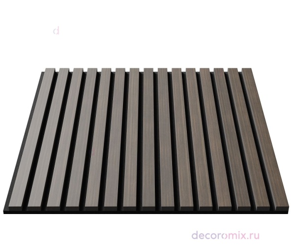 Акустическая панель, черный войлок, 600х600х21мм, рейки МДФ, шпон дуб маррон коричневый