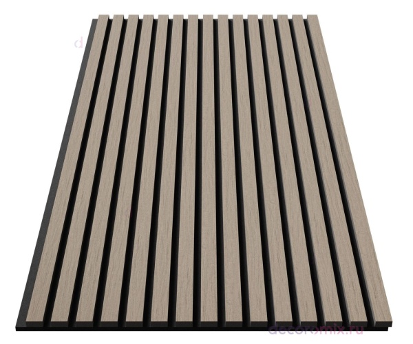 Акустическая панель, черный войлок, 1200х600х21мм, рейки МДФ, шпон дуб латте бежевый